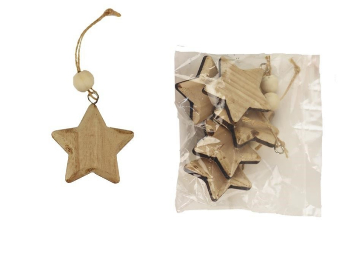 Dřevěná dekorativní hvězda na zavěšení 5ks