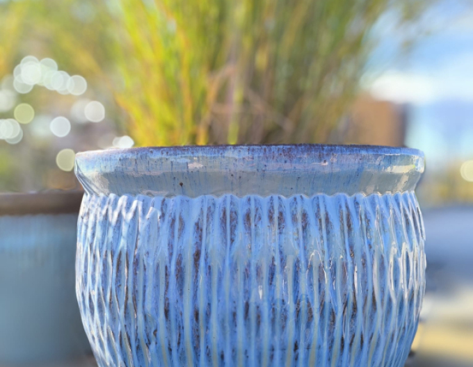 Keramický květináč L - modrý dekor