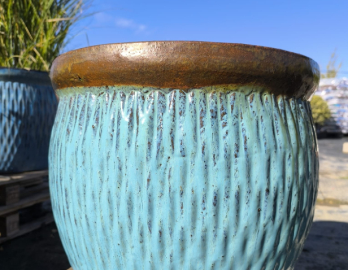 Keramický květináč L - tyrkysový dekor