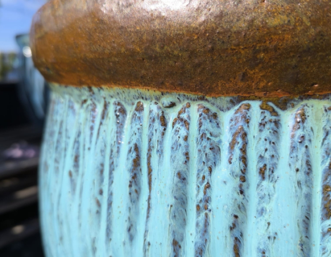 Keramický květináč L - tyrkysový dekor