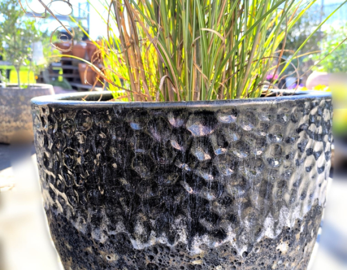 Keramický květináč M - černý dekor